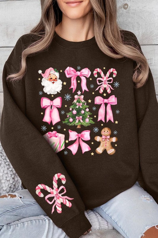 Coquette Pink Christmas Graphic Fleece Sweatshirts - Charming Charlie