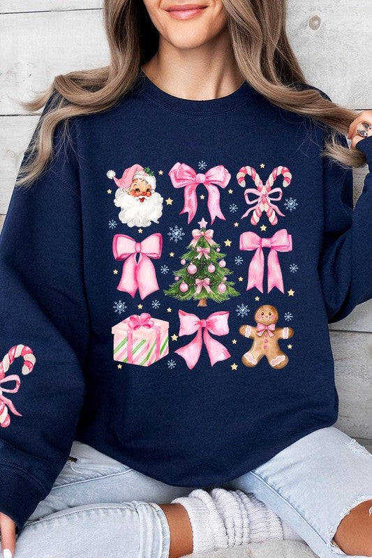 Coquette Pink Christmas Graphic Fleece Sweatshirts - Charming Charlie