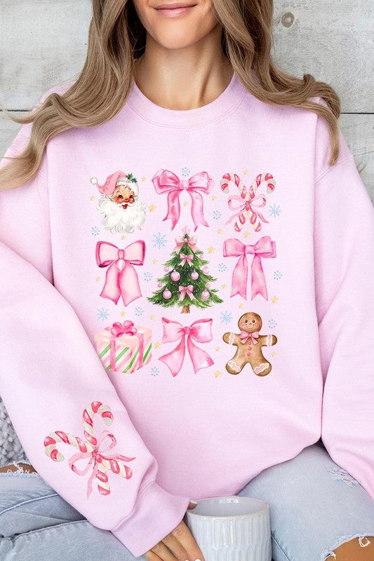 Coquette Pink Christmas Graphic Fleece Sweatshirts - Charming Charlie