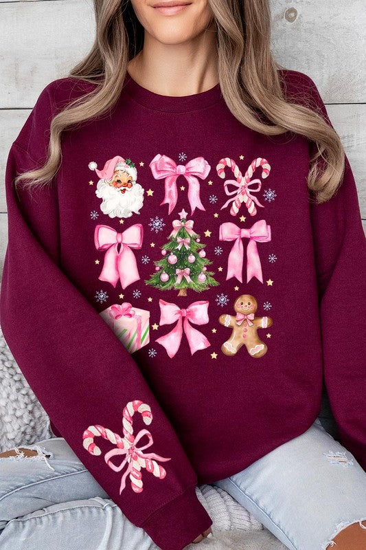 Coquette Pink Christmas Graphic Fleece Sweatshirts - Charming Charlie