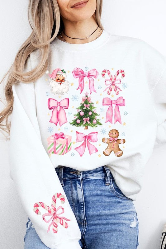 Coquette Pink Christmas Graphic Fleece Sweatshirts - Charming Charlie