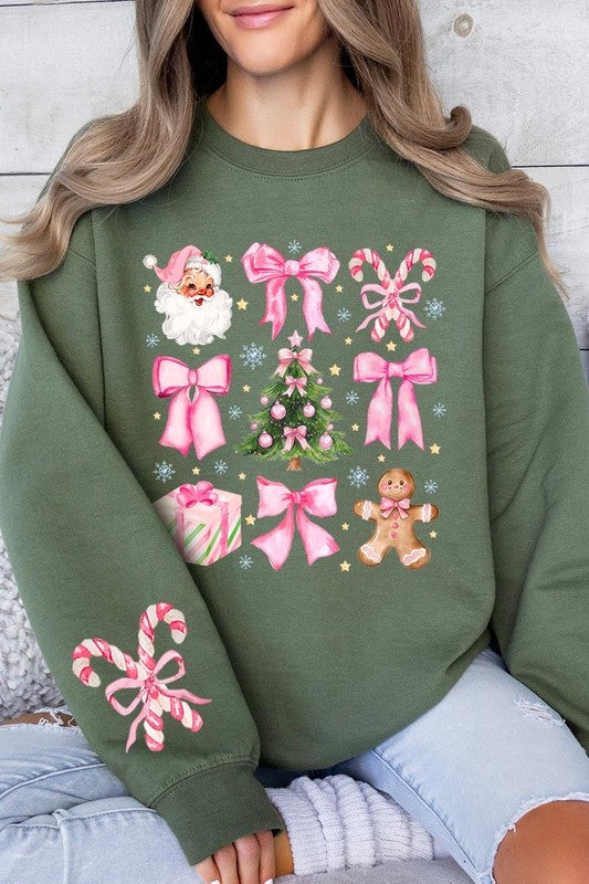 Coquette Pink Christmas Graphic Fleece Sweatshirts - Charming Charlie