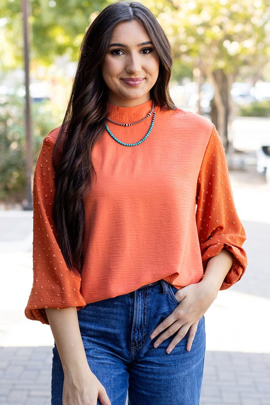 Women Swiss Dot Balloon Sleeve Loose Blouse - Charming Charlie