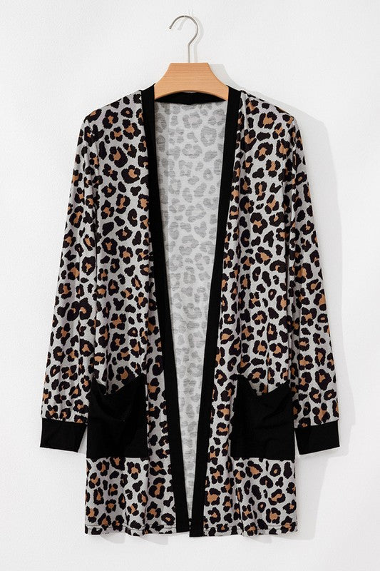 Black Leopard Patched Pocket Open Front Cardigan – Charming Charlie
