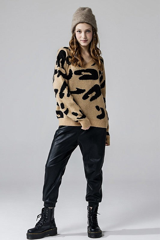 Fuzzy Mohair Jacquard V-Neck Leopard Sweater – Charming Charlie