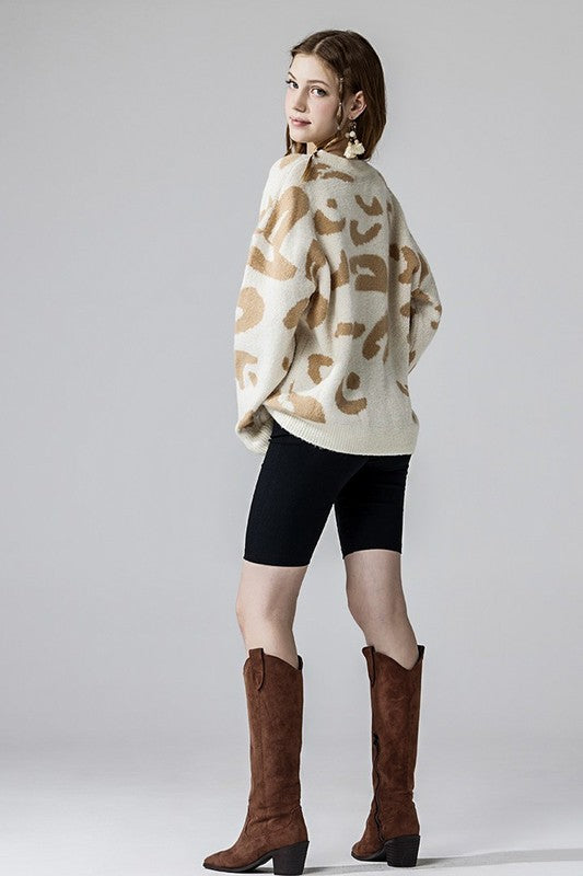 Fuzzy Mohair Jacquard V-Neck Leopard Sweater – Charming Charlie