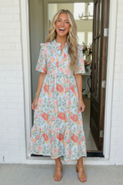Lunch at the Museum Floral Midi Dress in Sky Blue - Charming Charlie