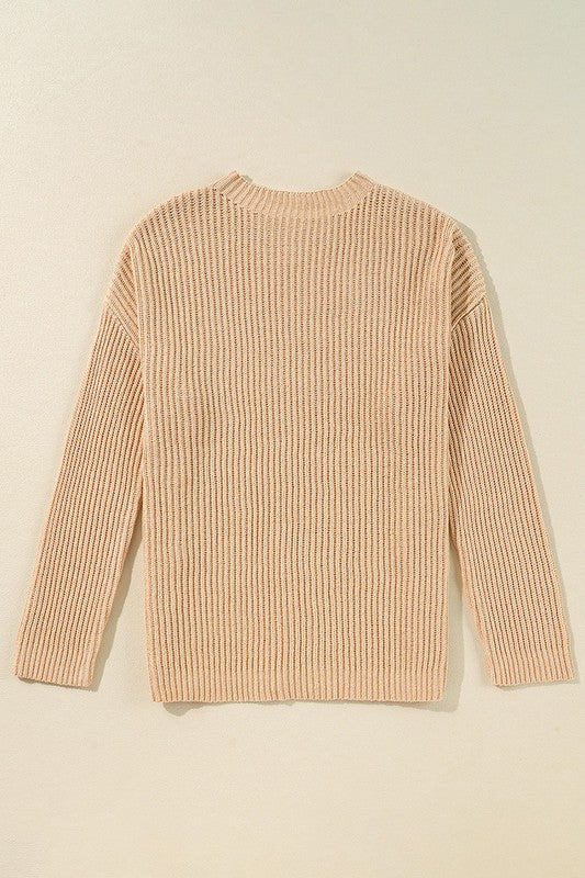 Women Knit Drop Shoulder Side Slits Loose Sweater – Charming Charlie