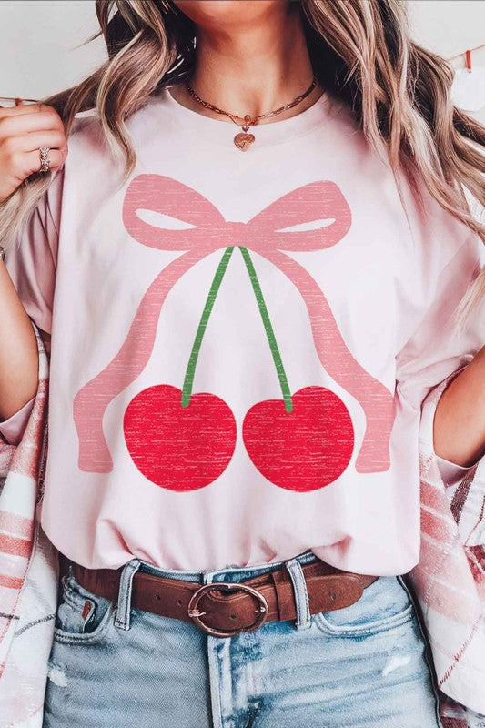 CHERRY BOW RIBBON OVERSIZED GRAPHIC TEE - Charming Charlie