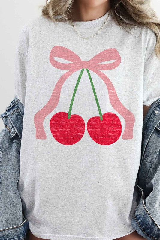 CHERRY BOW RIBBON OVERSIZED GRAPHIC TEE - Charming Charlie