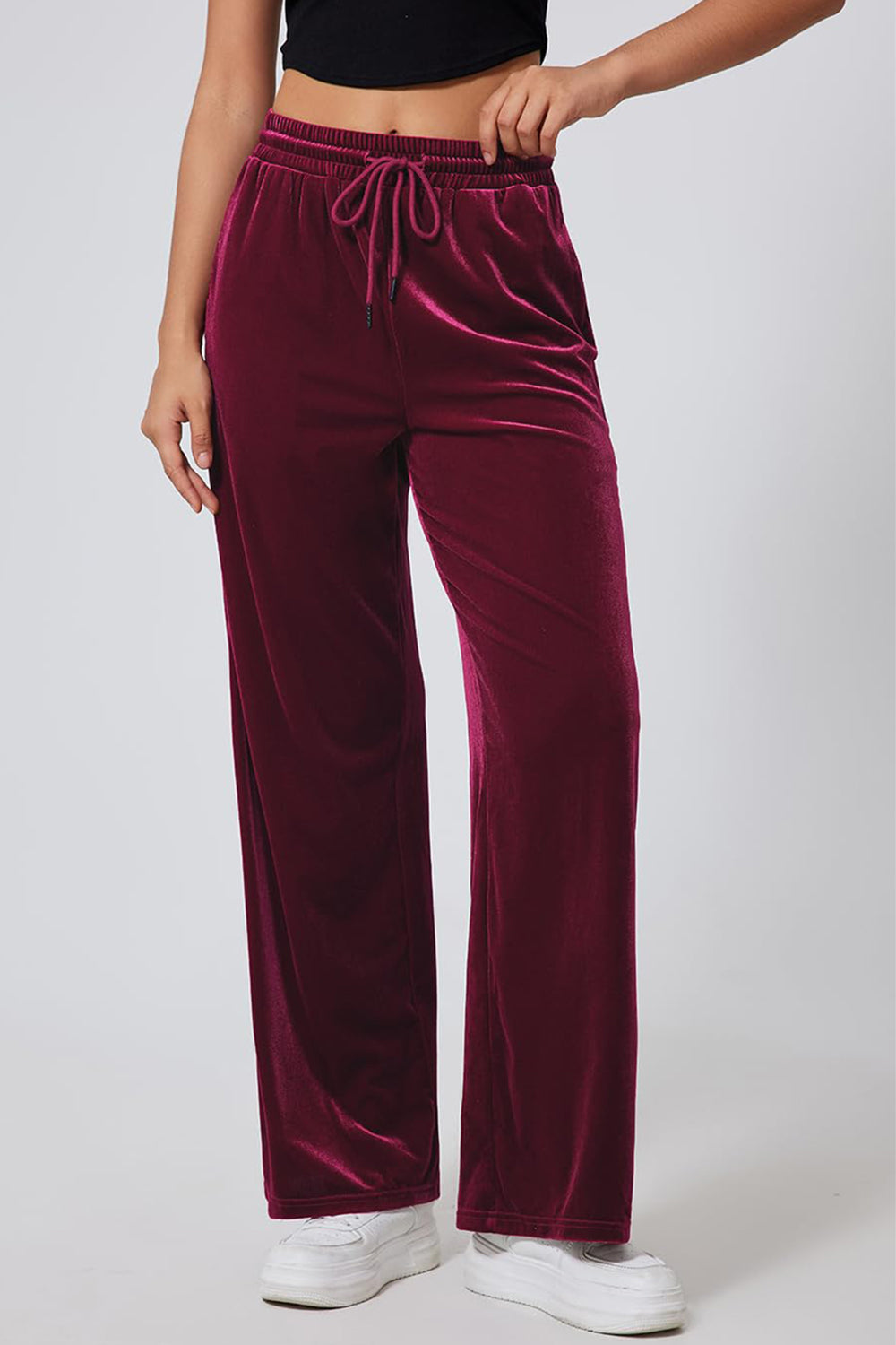 Drawstring Elastic Waist Straight Leg Pants - Charming Charlie