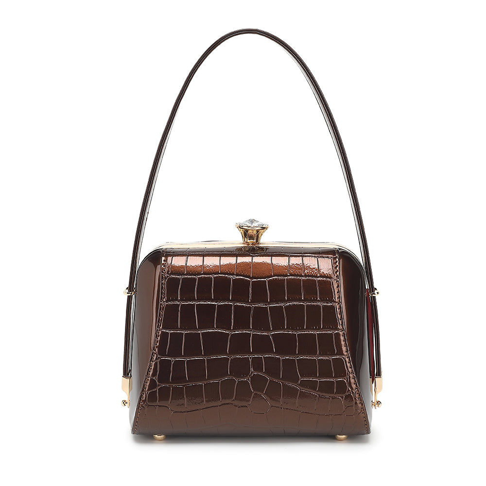 Small Croco Patent Leather Frame Satchel - Charming Charlie