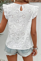 Eyelet Round Neck Cap Sleeve Blouse - Charming Charlie