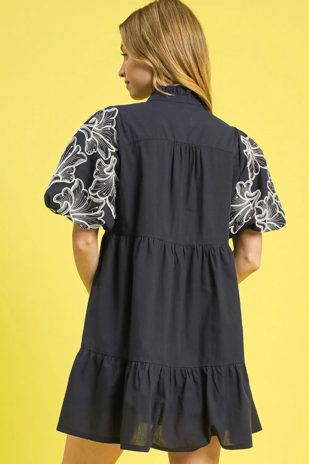 Umgee Tiered Embroidered Puff Sleeve Mini Dress – Charming Charlie