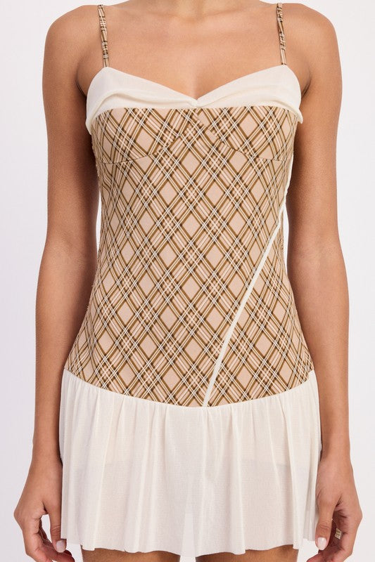 plaid ruched dress Brown Plaid Ruched Slip Mini Dress & Reviews - Brown - Dresses