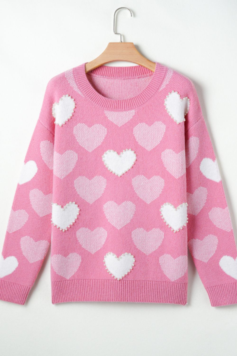 Pearl Trim Heart Round Neck Long Sleeve Sweater – Charming Charlie