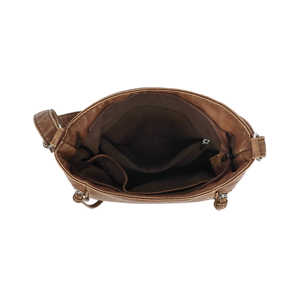 Washed Hobo Crossbody with Front Zip Compartments - Charming Charlie