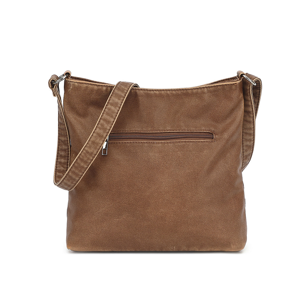 Washed Hobo Crossbody with Front Zip Compartments - Charming Charlie