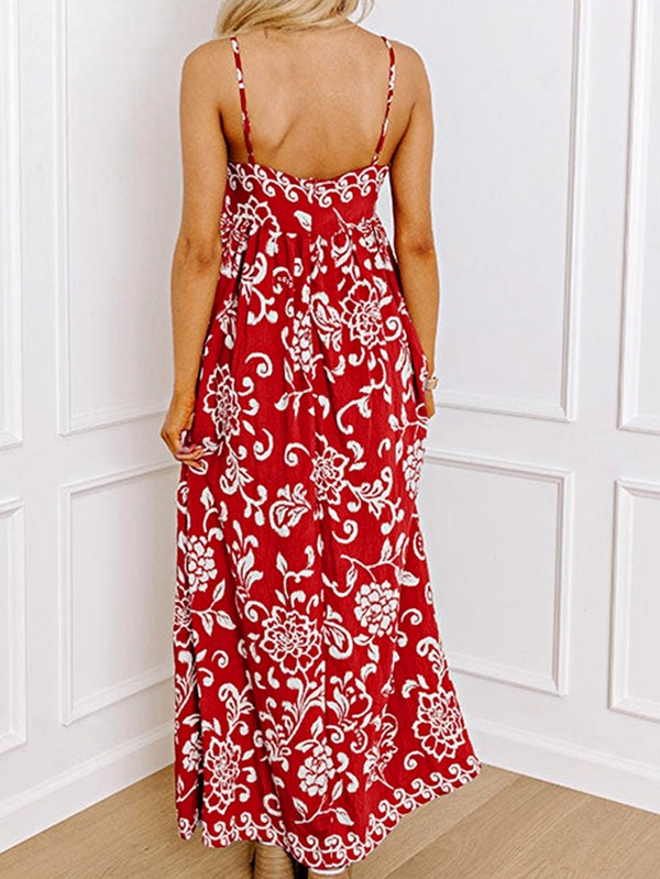 Red Floral Spaghetti Strap Empire Waist Maxi Dress – Charming Charlie