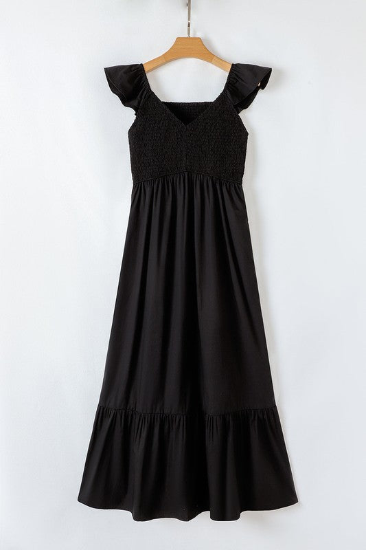 peach smocked maxi dress Black / XL