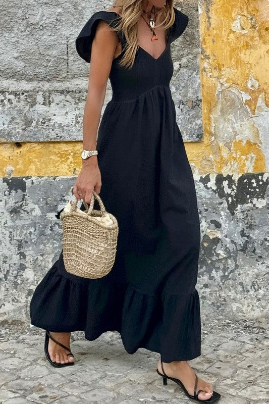 peach smocked maxi dress Black / XL peach smocked maxi dress Black / XL