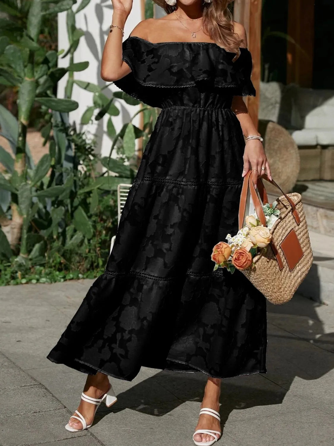 Ruched Off Shoulder Short Sleeve Midi Dress main image 0