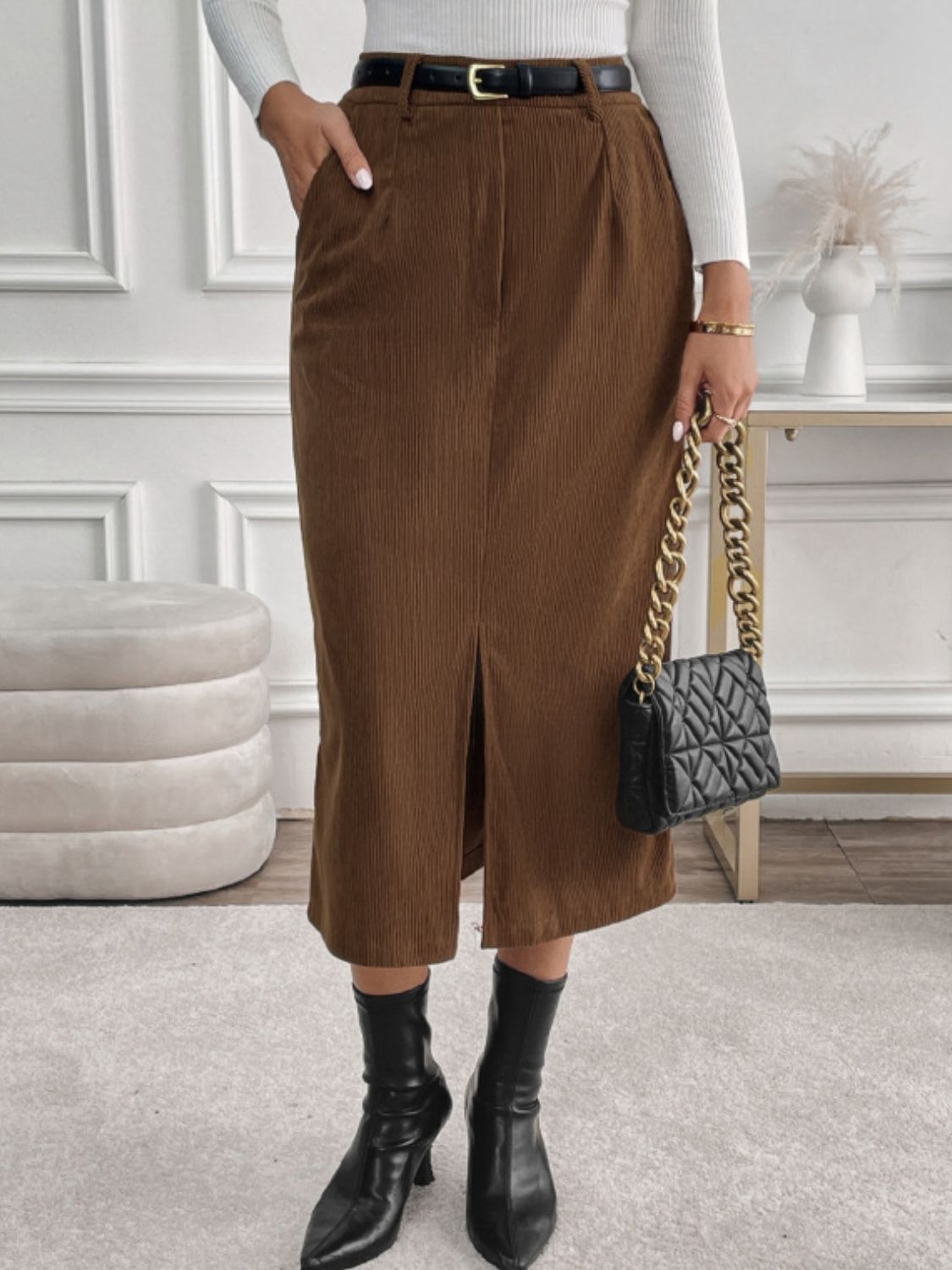 Perfee Slit Midi Skirt with Pockets – Charming Charlie