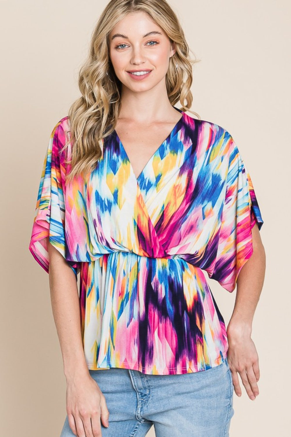 BOMBOM Printed Surplice Peplum Blouse - Charming Charlie