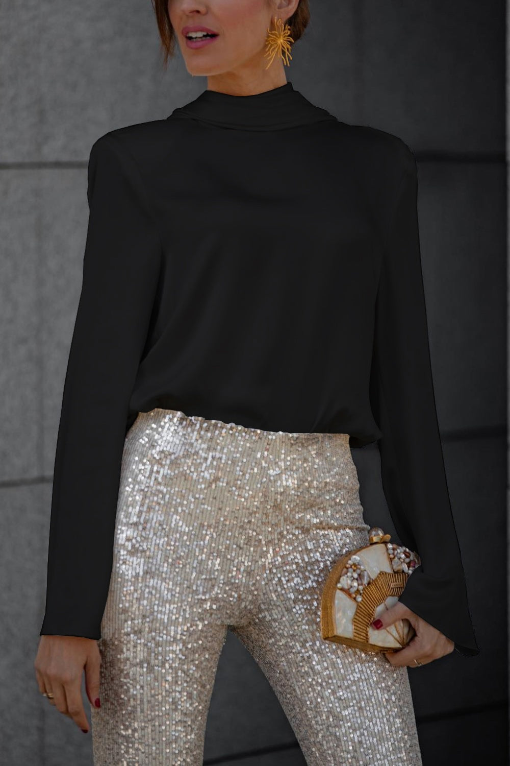Backless Cowl Neck Long Sleeve Blouse - Charming Charlie