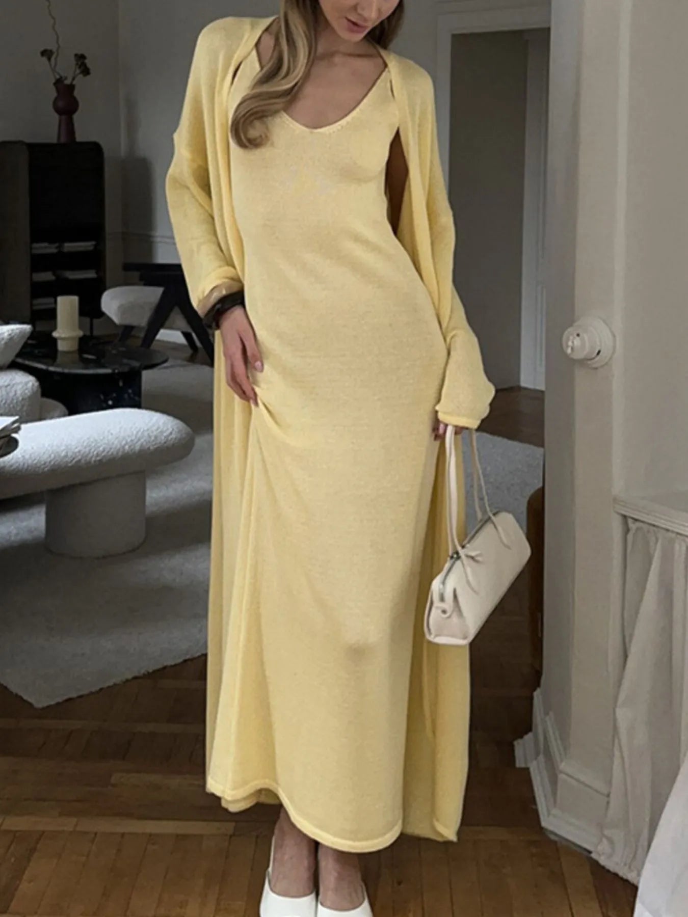 V-Neck Knit Dress and Cardigan Sweater Set – Charming Charlie