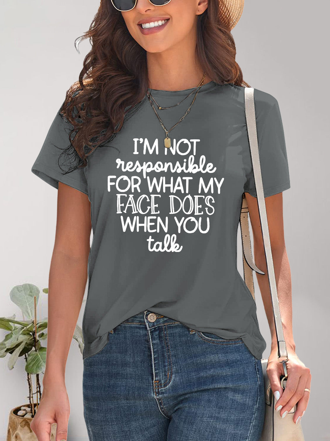 Letter Graphic Round Neck Short Sleeve T-Shirt - Charming Charlie