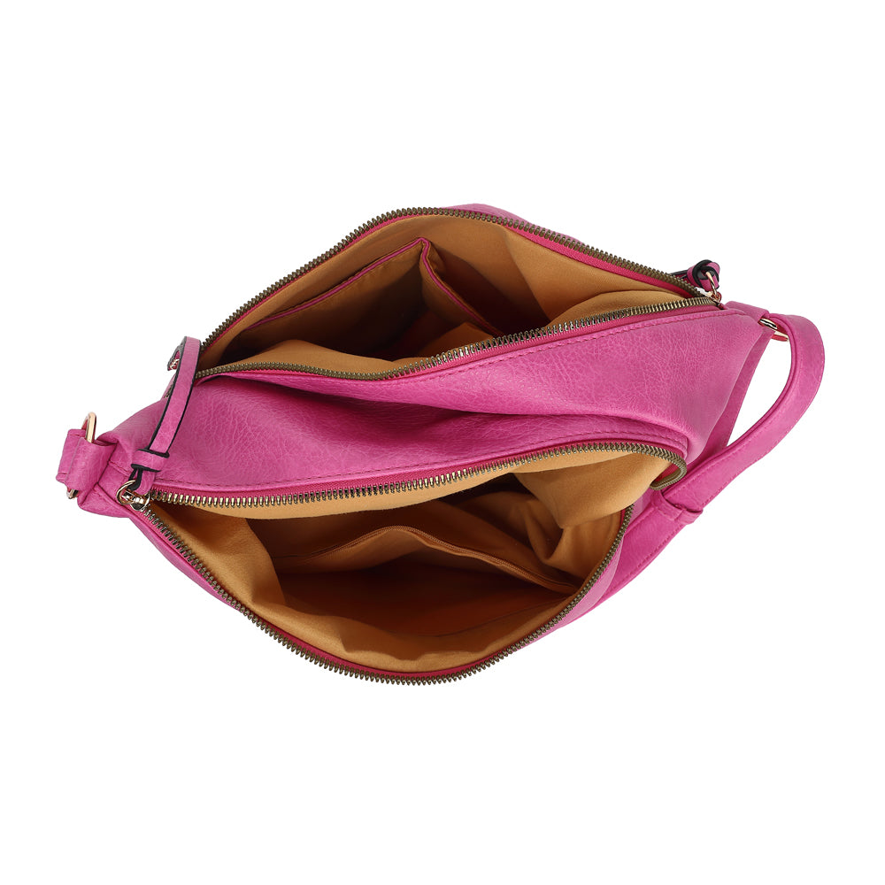 Multi Zip Crossbody Hobo with Flower Charm - Charming Charlie