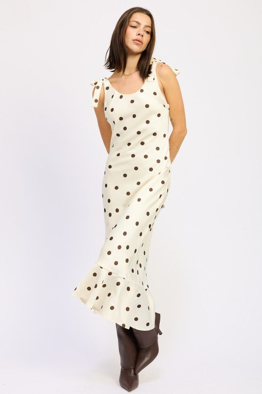Mermaid Maxi Dress with Shoulder Tie Ivory Brown Combo / M Mermaid Maxi Dress with Shoulder Tie Ivory Brown Combo / M