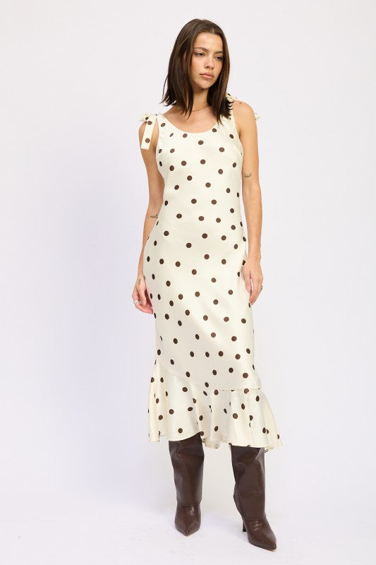 maxi dress with shoulder ties MERMAID MAXI DRESS WITH SHOULDER TIE IVORY BROWN COMBO / S
