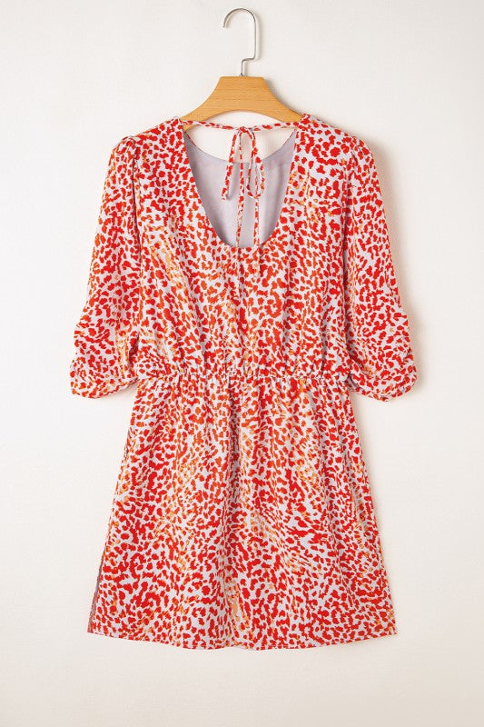 red leopard long sleeve dress Ynique Red Leopard Print Long Sleeve Hollowed Back Dress | Red
