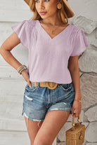 Ruched V-Neck Flounce Sleeve Blouse - Charming Charlie