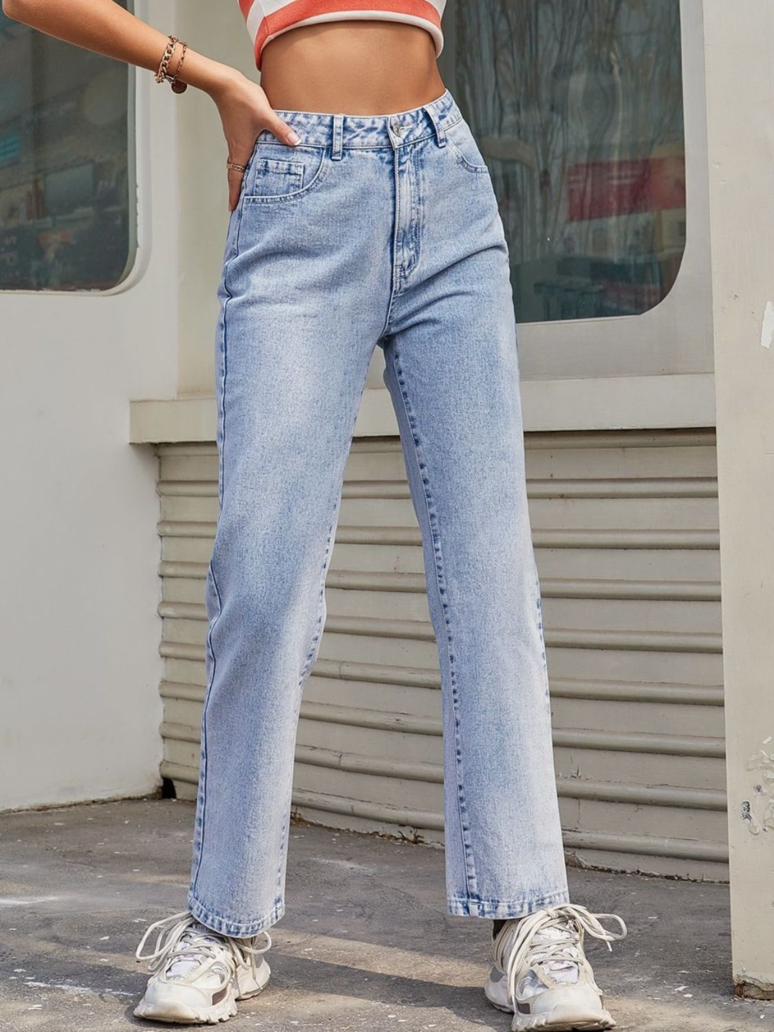 High Waist Straight Jeans with Pockets - Charming Charlie