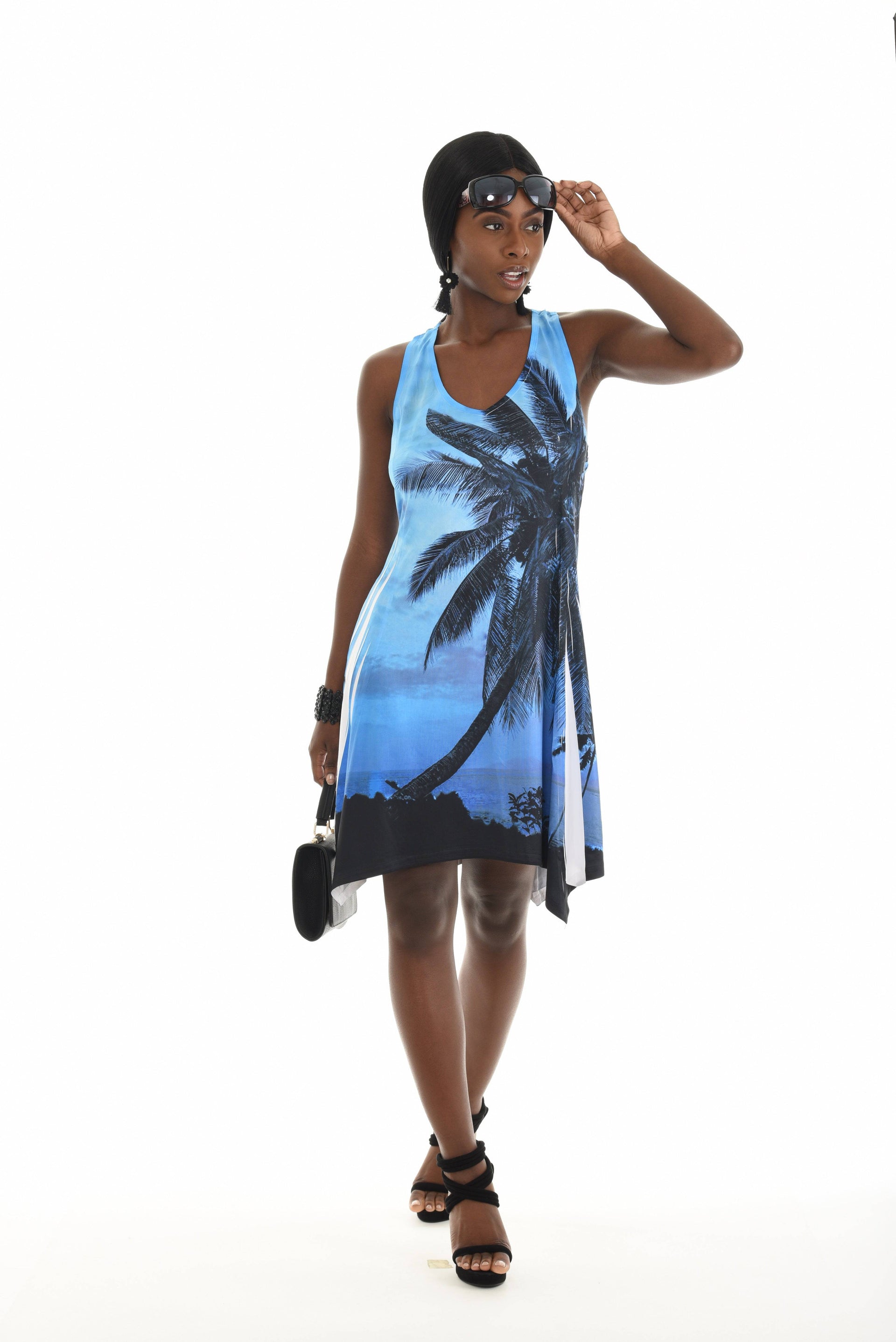 beach tree dress Banana Moon Beachdress Mehiti khaki floral and palm tree motif long dress size XS
