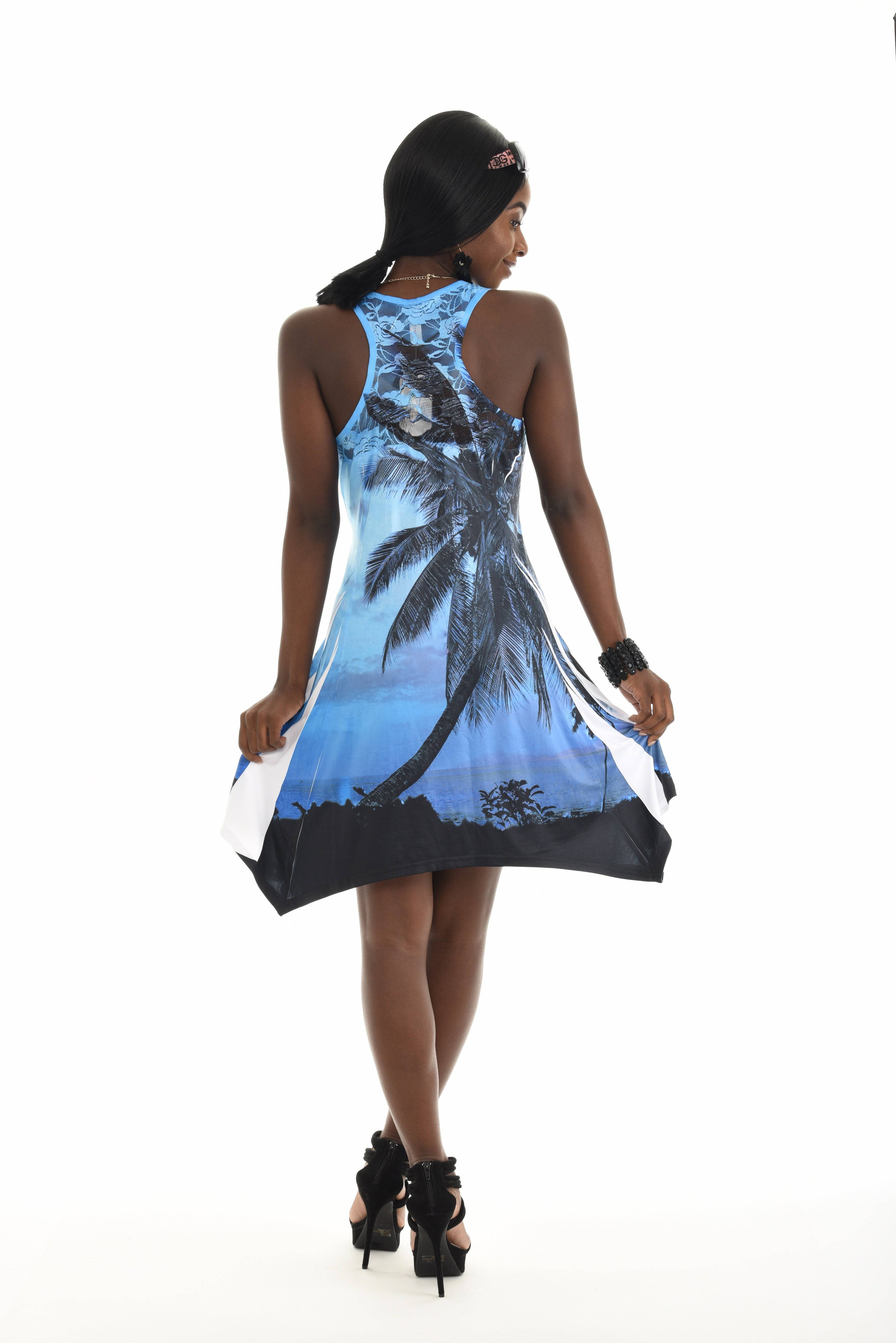 Sleeveless Palm Tree Print Short Dress - Shoreline Wear, Inc.