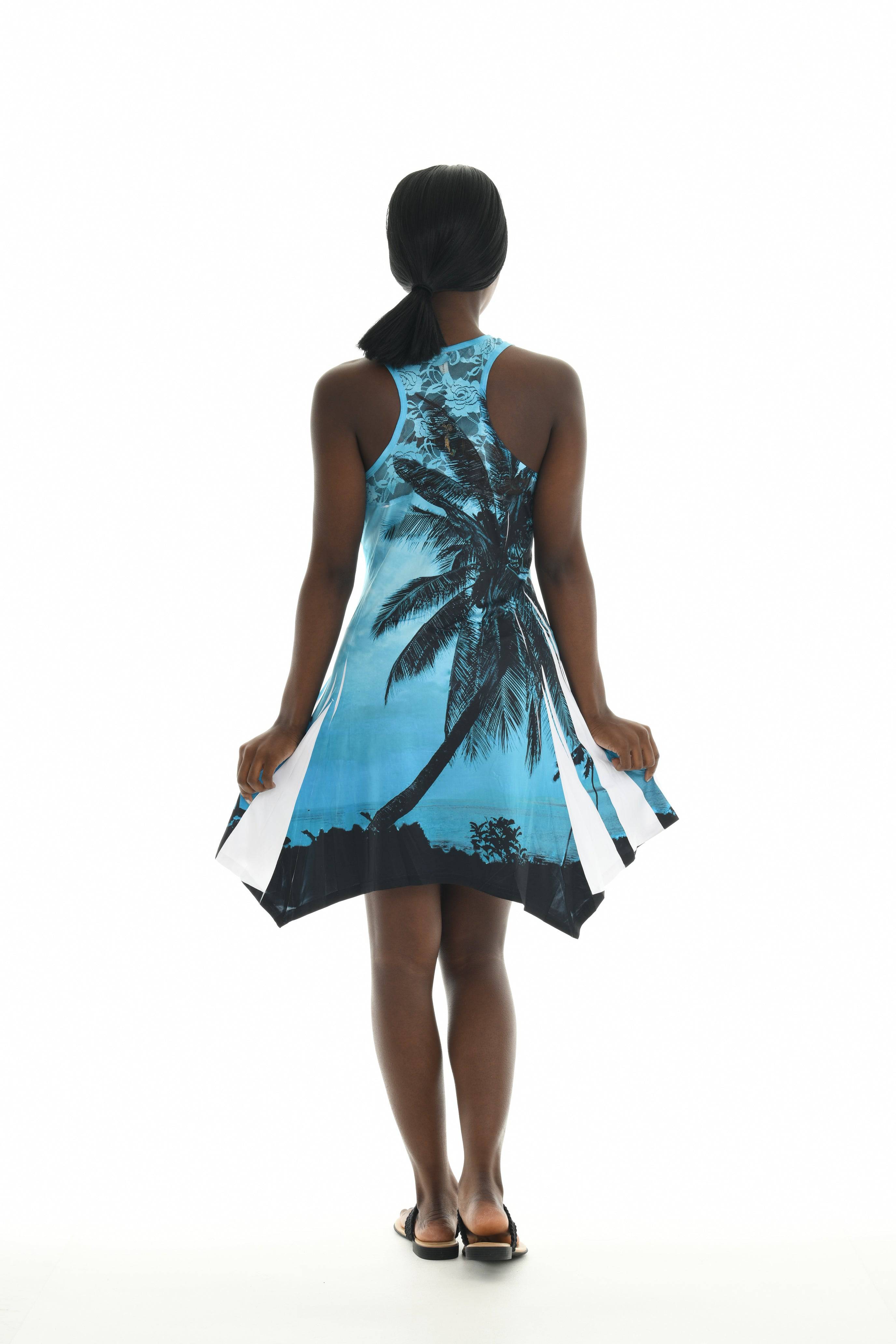 Sleeveless Palm Tree Print Short Dress - Shoreline Wear, Inc.