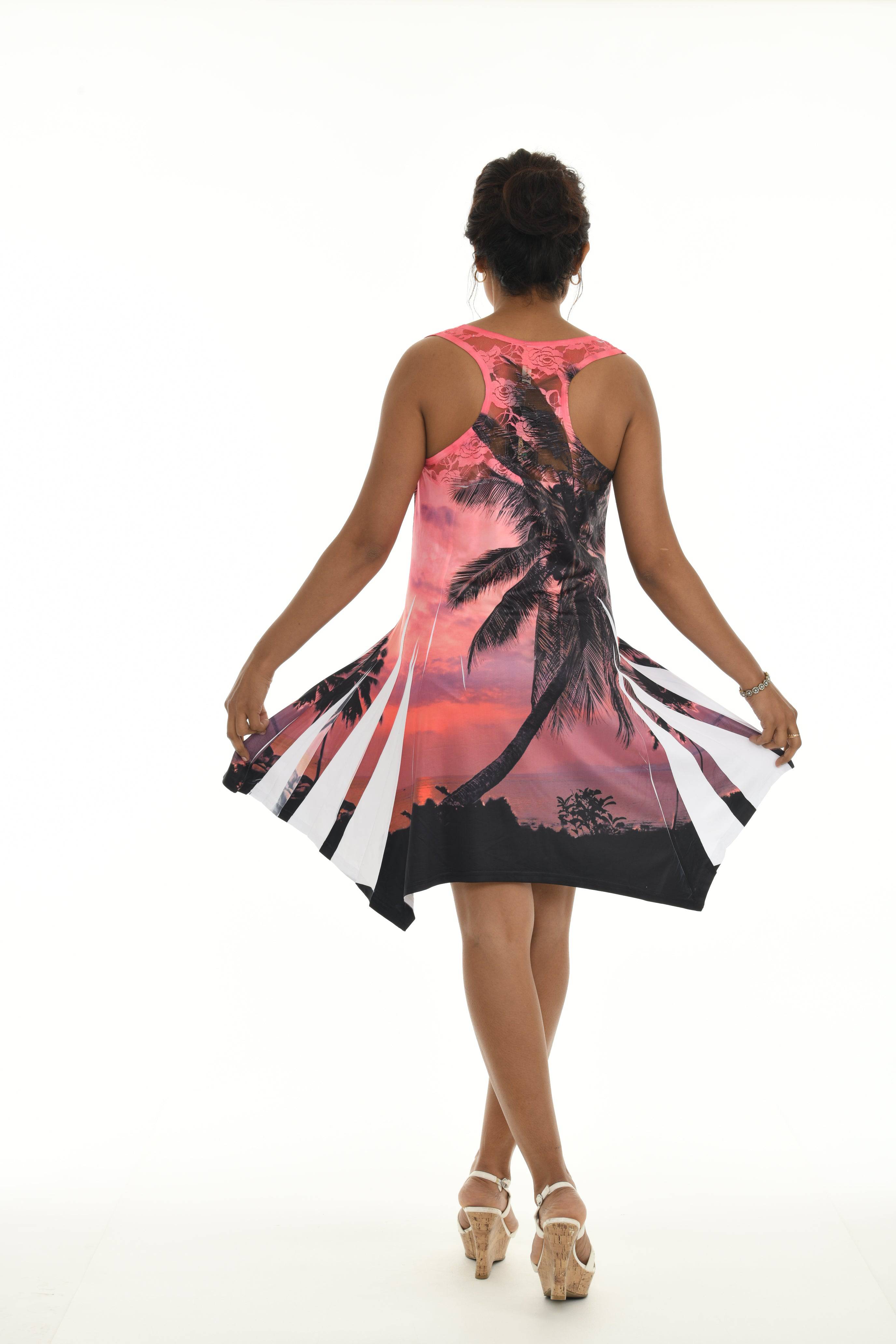 Sleeveless Palm Tree Print Short Dress - Shoreline Wear, Inc.