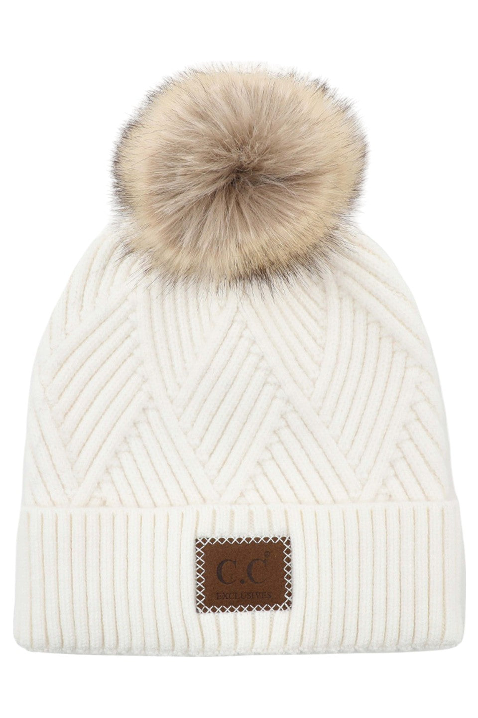 C.C Heather Beanie Hat With Pom Pom And Suede Patch - Charming Charlie