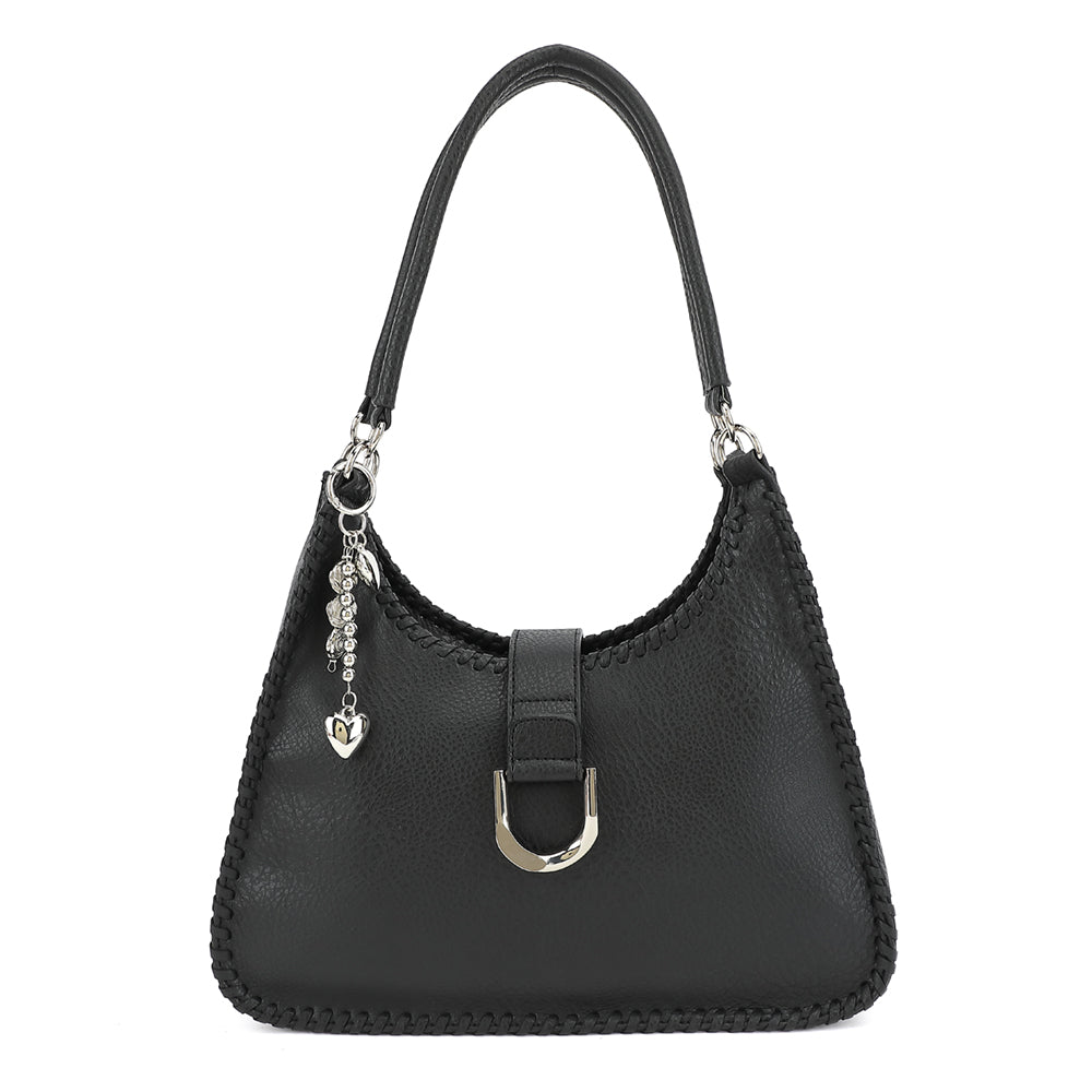 Double Handle Satchel with Whipstitch Detail and Charm - Charming Charlie