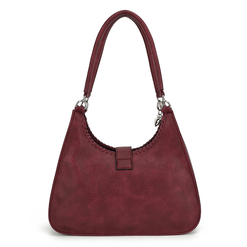 Double Handle Satchel with Whipstitch Detail and Charm - Charming Charlie