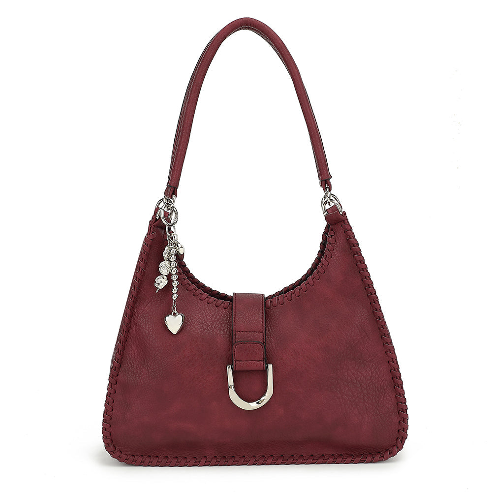 Double Handle Satchel with Whipstitch Detail and Charm - Charming Charlie