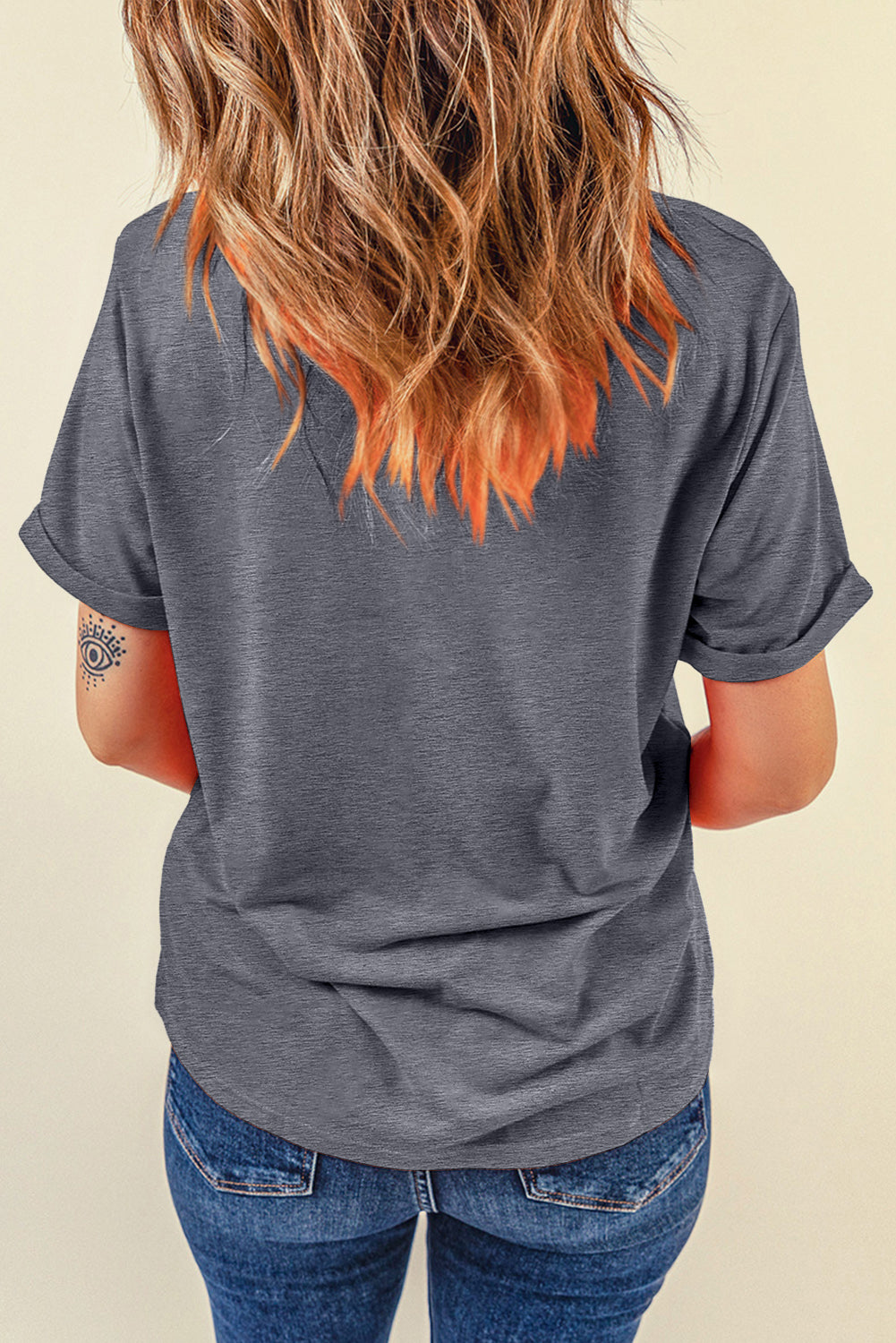 Checkered Graphic Round Neck Short Sleeve T-Shirt - Charming Charlie