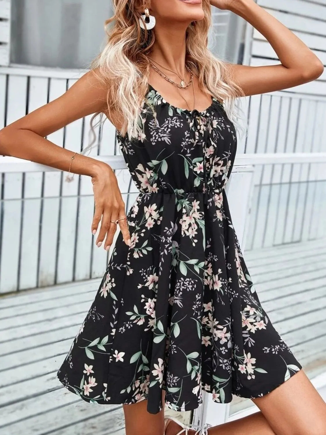 Floral Print Spaghetti Strap Summer Mini Dress Dark Blue / M Floral Print Spaghetti Strap Summer Mini Dress Dark Blue / M