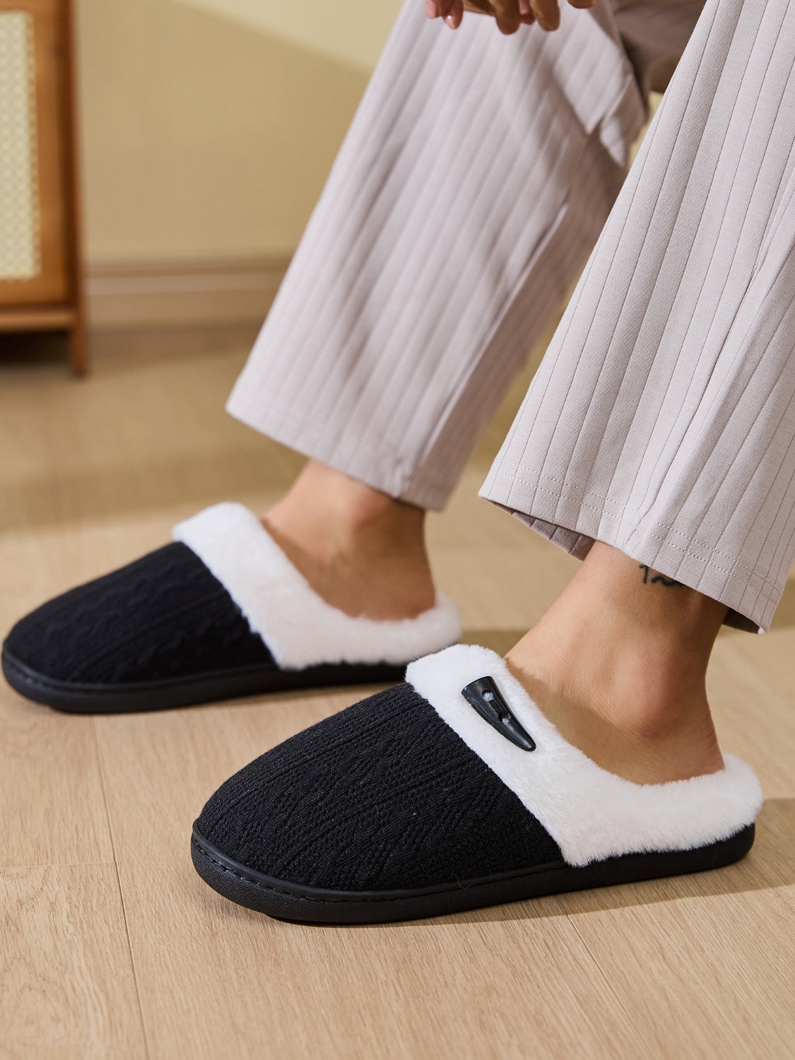 Horn Buckle Furry Texture Flat Slippers - Charming Charlie
