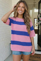 Skip the Line Pink and Blue Oversized Sweater Top - Charming Charlie