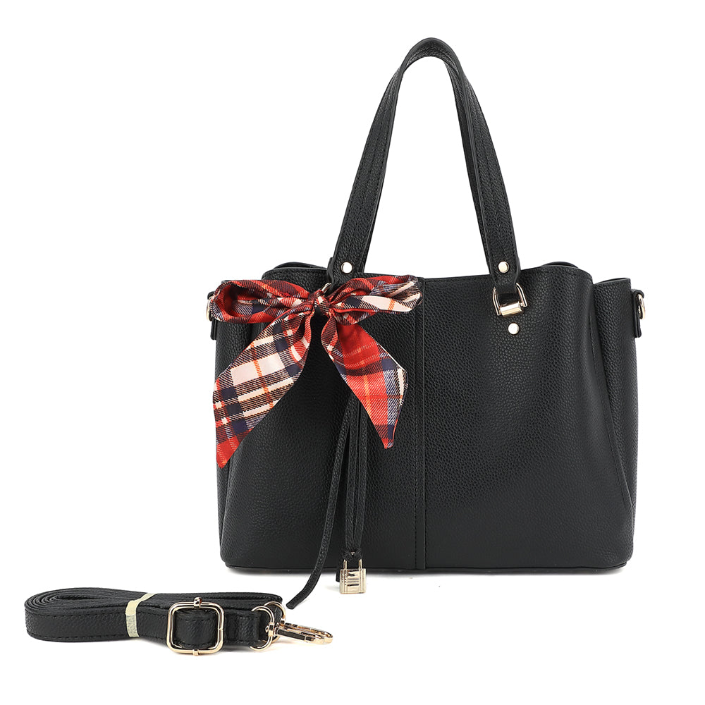 Triple Compartment Satchel with Scarf and Charm Detail - Charming Charlie